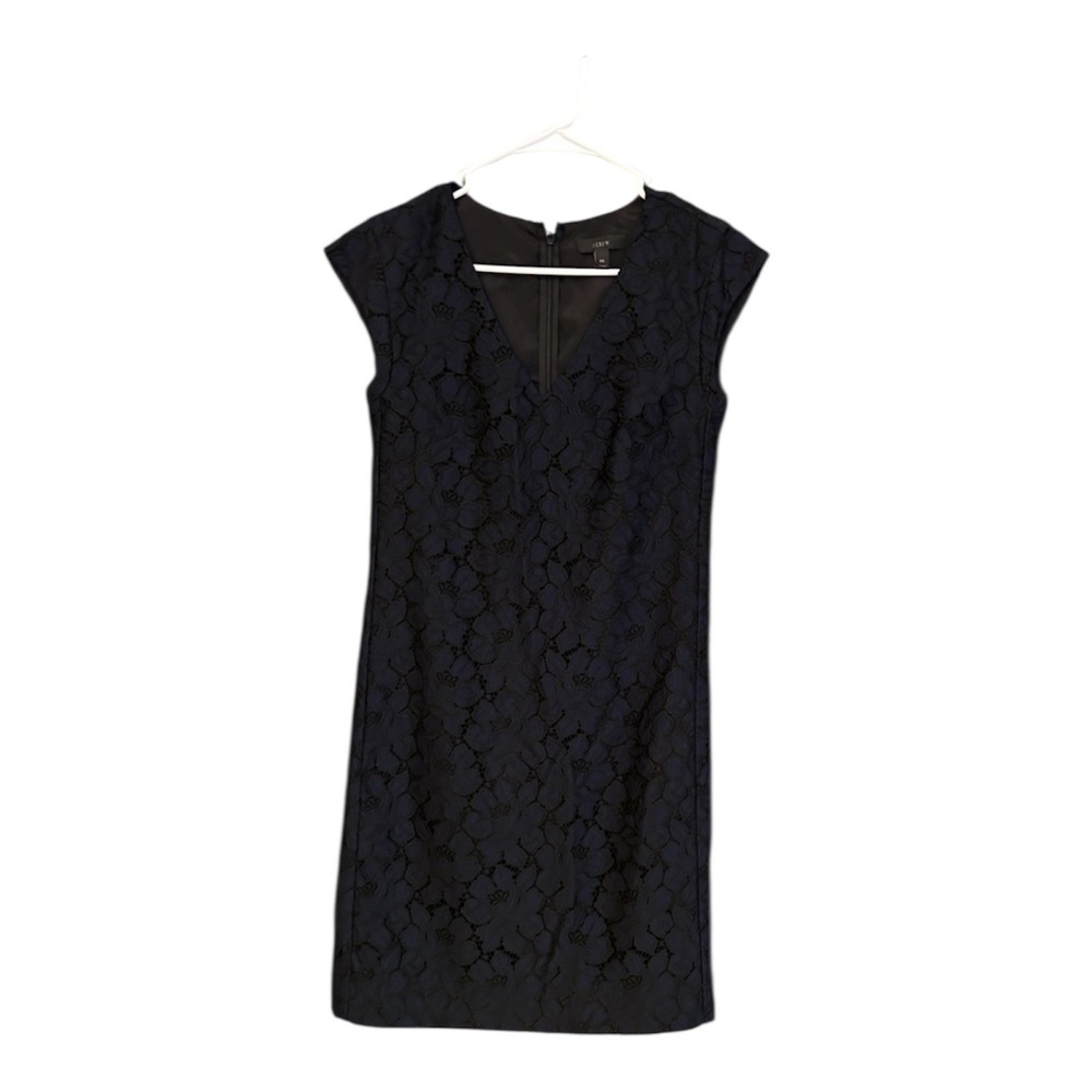 J. Crew cap-sleeve floral lace sheath dress Blue Black Size 00 V Neck